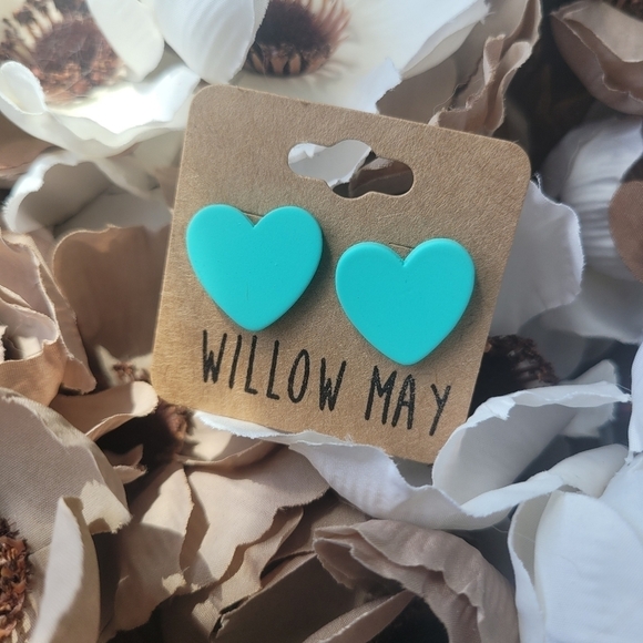 willow may Jewelry - Willow May Teal Blue Heart Clay Earrings